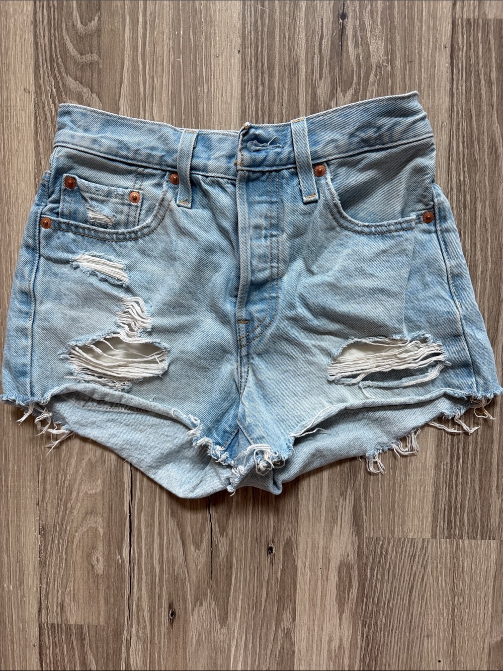 Levi’s Denim 501 Distressed Shorts - Light Wash - image 1